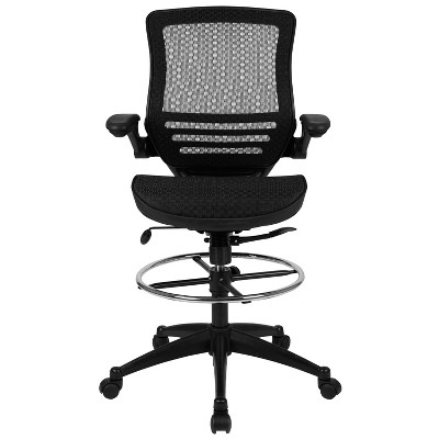 Elevate Black Mesh Drafting Chair with Adjustable Arms and Swivel