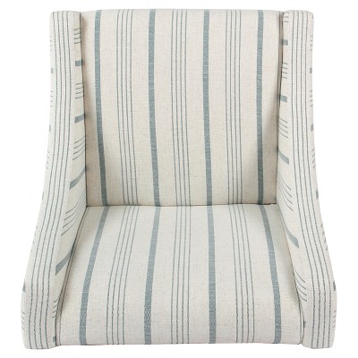 Calypso Blue Striped Modern Swoop Accent Armchair