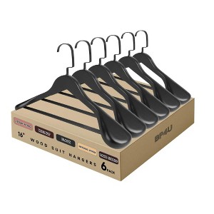 BP4U 16-Inch Wooden Suit Hangers with Non-Slip Pants Bar, Wood Extra-Wide Shoulder Hangers - 1 of 4