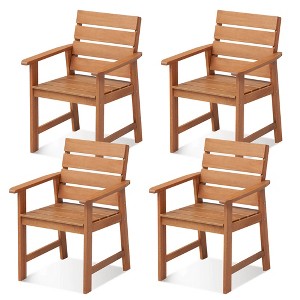 Tangkula 4PCS Hardwood Chair Wood Dining Armchairs Breathable Slatted Seat Garden Patio - 1 of 3
