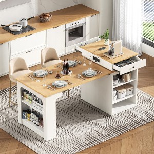 Whisen 59.5" Kitchen Island & Kitchen Storage Table with Extendable Dining Table, Double-sided Storage, 2 Drawers - 1 of 4