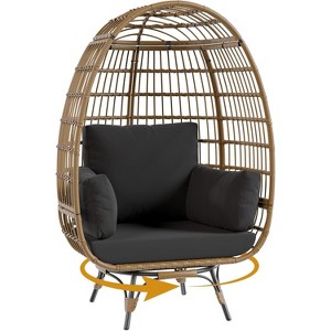 Oversized Swivel Egg Chair, Weather Resistant Indoor Outdoor Wicker Lounge Reading Chair with Thick Cushion and Steel Frame Stand - 1 of 4