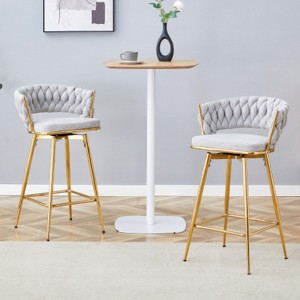 White 2-pack swivel bar stools with breathable cotton-linen cushions and rust-proof electroplated metal frames. - 1 of 4