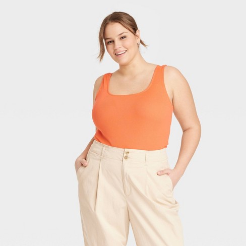 Women's Plus Size Slim Fit Square Neck Tank Top - A New Day™ Orange 4x :  Target