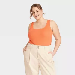 Women's Plus Size Slim Fit Square Neck Tank Top - A New Day™ Orange XXL