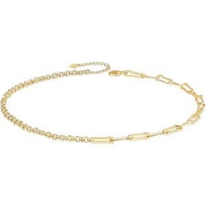 18K Gold Plated Paperclip Choker with Freshwater Cultured Pearl Pendant, Dainty Satellite Chain Necklace - 1 of 4