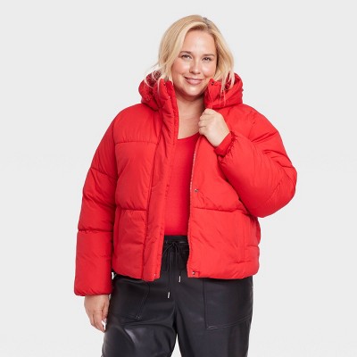 Women s Nylon Puffer Jacket A New Day Red 2x Target