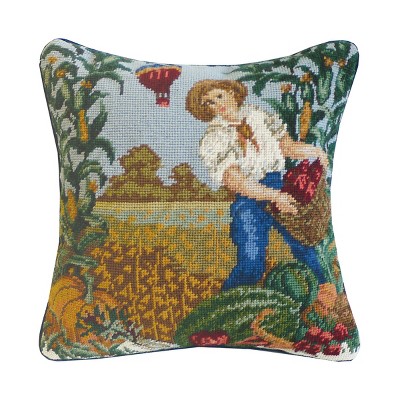 C&F Home 14" x 14" Farmer Boy Needlepoint Wool Blend Accent Throw Pillow
