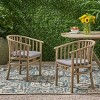 Set Of 2 Outdoor Acacia Wooden Dining Chairs With Cushions,Open Backrest Armrests Chair,Patio Accent Chair For Kitchen Garden-Coolbibila - 2 of 4