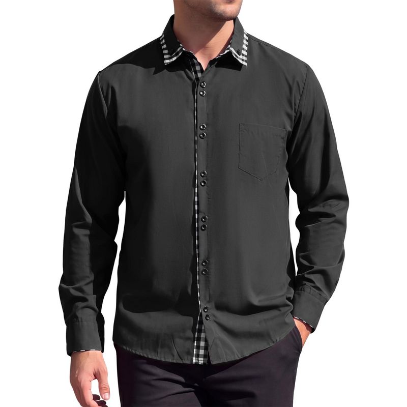 INSPIRE CHIC Men's Long Sleeve Button Down Plaid Collar Dress Shirts Medium Black