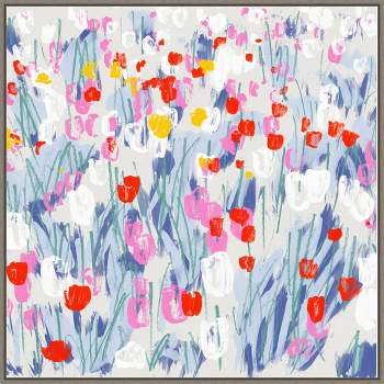 30" x 30" Tulip Field by Jenny Frean Framed Canvas Wall Art Print - Amanti Art