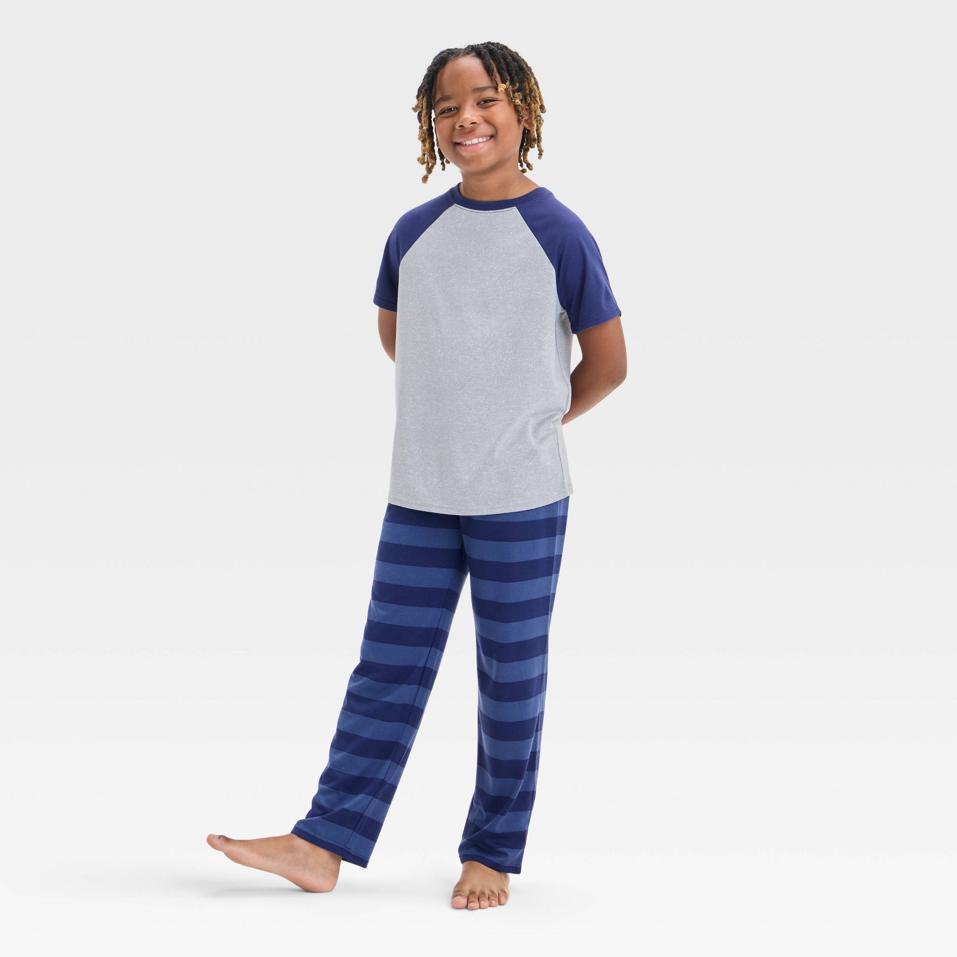 Boys' 3pc 'Striped' Printed Short Sleeve Pajama Set - Cat & Jack™ Blue/Yellow XS: Recycled Polyester, Knit