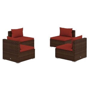 vidaXL Garden Lounge Set Brown PE rattan, powder-coated steel, fabric - 1 of 4