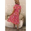 Amaryllis Women's Button Front Smocked Waist Maxi Dress Short Flutter Sleeves Floral Print Tiered Skirt Flowy Dress - 3 of 4