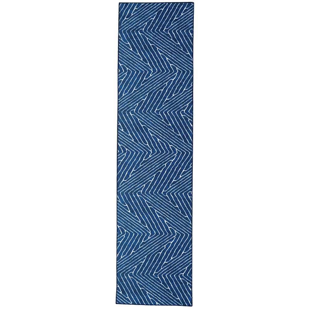 Photos - Area Rug Linon 2'x8' Washable Fuller Rug Blue/Ivory - : Rubber Backed, Stain-Resistant, Low Pile, Machine Made, Indoor Runner 