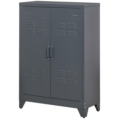 Industrial Grey Steel Office Storage Cabinet with Adjustable Shelving