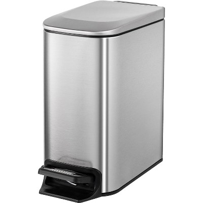 Small Bathroom Trash Can with Lid Soft Close, Step Pedal, 6 Liter / 1.6 Gallon Stainless Steel Garbage Can with Removable Inner Bucket