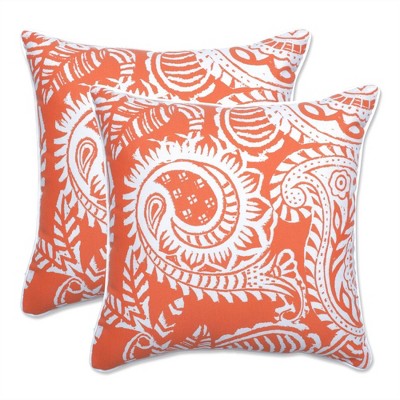 16.5"x16.5" Pillow Perfect 2pc Square Throw Pillow Set Indoor/Outdoor Addie Terracotta: Paisley Pattern, White Accents
