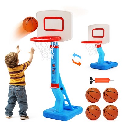 Skirfy 2 in 1 Kids Basketball Hoop, Toddler Basketball Hoop Indoor Mini Adjustable Poolside Basketball Goals with Ball Pump, Blue