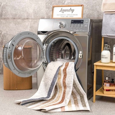 Giza Multicolor Striped Washable Polyester Area Rug 6'7" x 9'