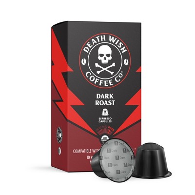 Death Wish Coffee Dark Roast Single-Serve Espresso Coffee Capsules Fair Trade &#38; Organic - 10ct