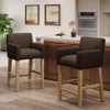 Lyngins Contemporary 26" H Counter Height Bar Stool with Rounded Armrests, Upholstered Counter Stools with Solid Rubberwood H-Frame Base - 3 of 4