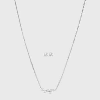 Cubic Zirconia Clustered Bar Necklace and Stud Earrings - A New Day™