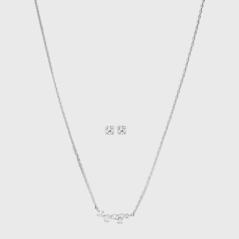Cubic Zirconia Clustered Bar Necklace and Stud Earrings - A New Day™, 1 of 6