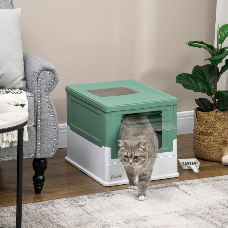 PawHut Hooded Cat Litter Box with Scoop, Enclosed Cat Litter Tray with Front Entry, Top Exit, Portable Pet Toilet with Large Space, 3 of 7