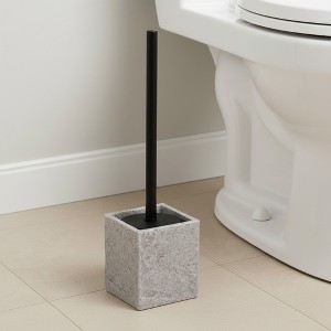 Evideco French Home Goods Modern Square Toilet Brush and Holder Set with Black Metallic Handle, Stone-Effect Design - 1 of 4