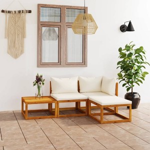 4 Piece Patio Lounge Set with Cushion Cream Solid Acacia Wood vidaXL - 1 of 4