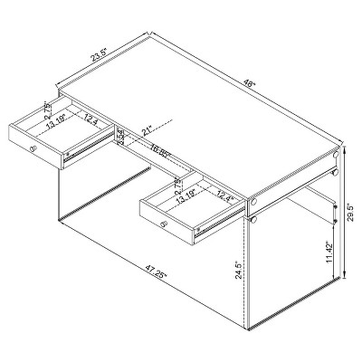 Weathered Gray 2-Drawer Writing Desk with Glass Sides