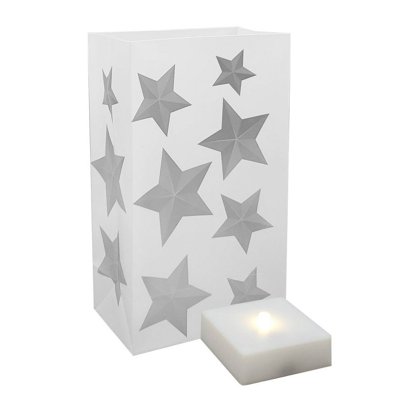 6ct LumaBase Silver Stars LED Battery Operated Luminaria Kit with Timer, 1 of 6