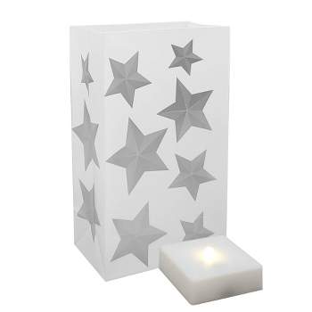 6ct LumaBase Silver Stars LED Battery Operated Luminaria Kit with Timer