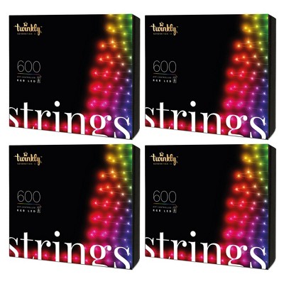 Twinkly Smart Decorations 600 LED RGB 157.5 Foot Multicolor LED Indoor and Outdoor App Controlled Holiday String Lights, Generation 2, (4 Pack)