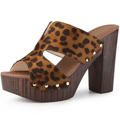 Perphy Women's Platform Slip-on Block High Heels Slides Mule Sandals