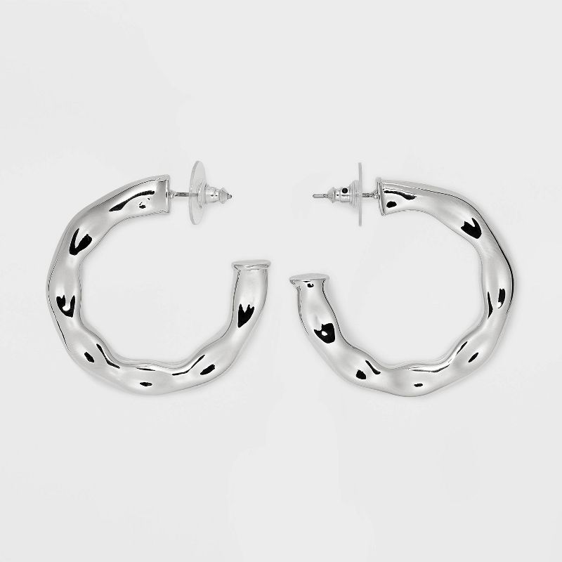 Hammered Tube Hoop Earrings - Universal Thread&#8482; Silver, 1 of 12