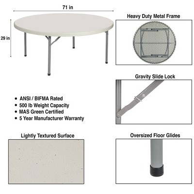 Baldwin 71" Round Folding Table in Gray with Metal Legs