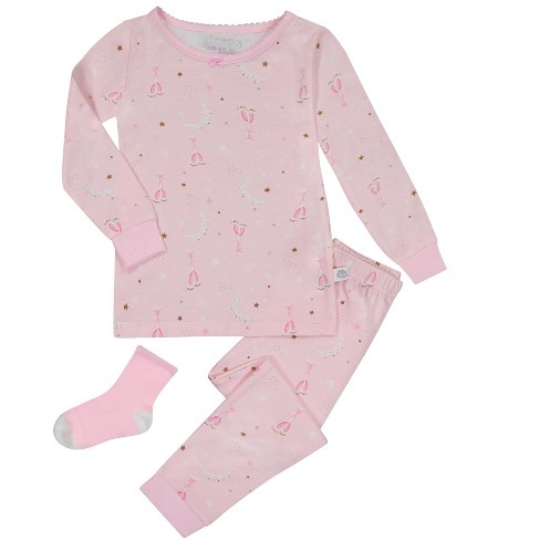Sleep On It Infant Girls 2-Piece Super Soft Jersey Snug-Fit Pajama Set with  Matching Socks - Ballerina Dreams, Size 24M