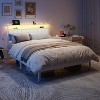 Furnulem White Queen Bed Frame with Charging Station Led Lights Pu Leather Upholstered Headboard W/ 2-Tier Storage Shelves No Box Spring Needed - 3 of 4