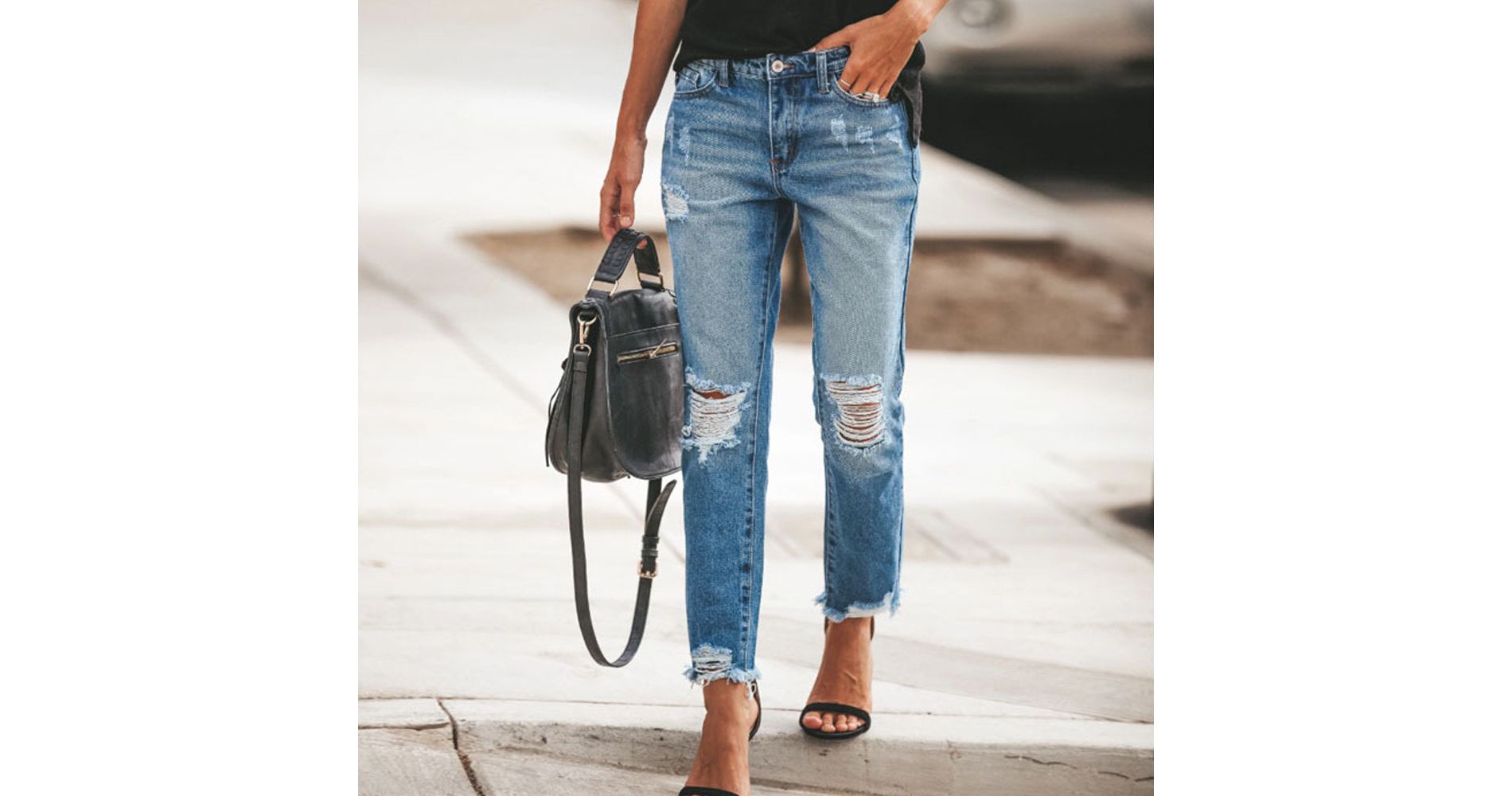 Womens Jeans High Waisted Stretchy Ripped Distressed Tummy Control Straight Ankle Denim Pants