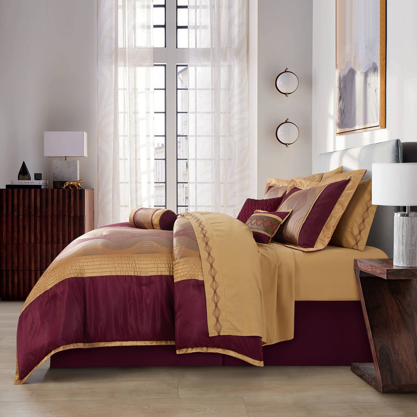 Постельное бельё Nanshing 15pc Queen Kath Room in a Bag Bedding Set Wine Red, цвет: Винный — фото 3