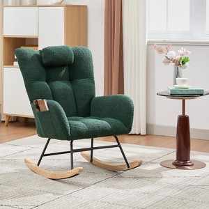 Rocking Chair Nursery Teddy with Pillow&High Backrest Armchair,Fabric Upholstered Accent Chair Nursing Chairs for Living Room, Bedroom - 1 of 4