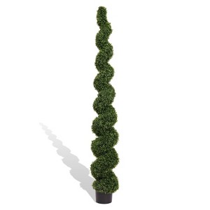 Okak 6/7FT Artificial Spiral Topiary Trees with Plastic Pot, Large Twisted Indoor Faux Boxwood Trees, Artificial Plants for Home, Set of 2 - 1 of 4