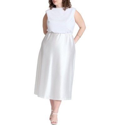 ELOQUII Women's Plus Size Strong Shoulder Satin Skirt Dress