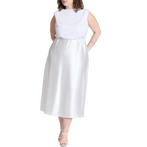 ELOQUII Women's Plus Size Strong Shoulder Satin Skirt Dress - 1 of 3