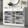 Tipping Bucket Shoe Cabinet With 4 Flip Drawers,2-Tier Shoe Storage Organizer With Drawers,Freestanding Shoe Cabinet For Entryway-Cuddlewood - 2 of 4