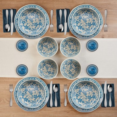 Hayden Blue Floral Ceramic 12-Piece Dinnerware Set, Service for 4