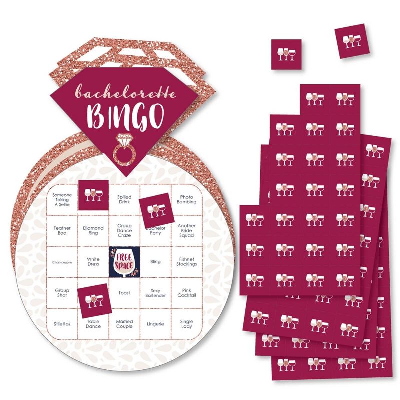 Big Dot of Happiness Vino Before Vows - Bar Bingo Cards and Markers - Winery Bridal Shower or Bachelorette Party Shaped Bingo Game - Set of 18, 1 of 6