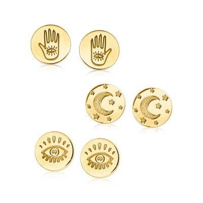 Ross-Simons Italian 18kt Gold Over Sterling Jewelry Set: 3 Pairs Of Symbol Earrings